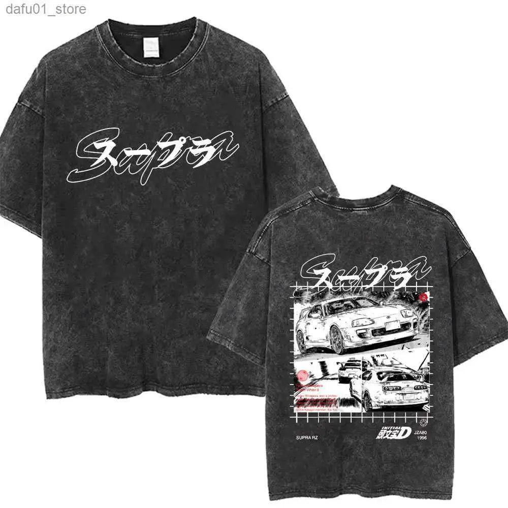 Washed Vintage Anime Initial D Drift AE86 Fujiwara Tofu Shop Print T-shirt Takumi Fujiwara T Shirts Men Manga Retro Tshirt