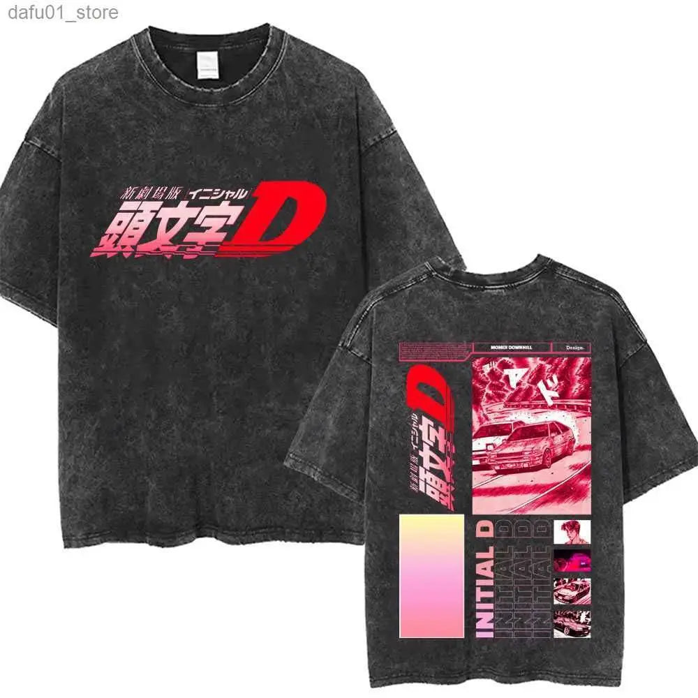 Washed Vintage Anime Initial D Drift AE86 Fujiwara Tofu Shop Print T-shirt Takumi Fujiwara T Shirts Men Manga Retro Tshirt