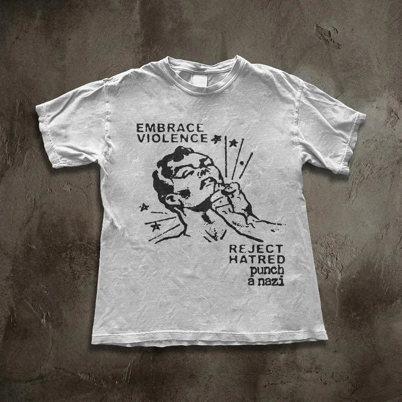 Anti-Fascist Protest Woodcut Art Tee Vintage Punk Grunge All-season casual comfortable base layer T-shirt unisex.