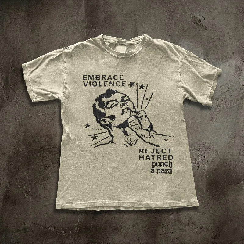 Anti-Fascist Protest Woodcut Art Tee Vintage Punk Grunge All-season casual comfortable base layer T-shirt unisex.