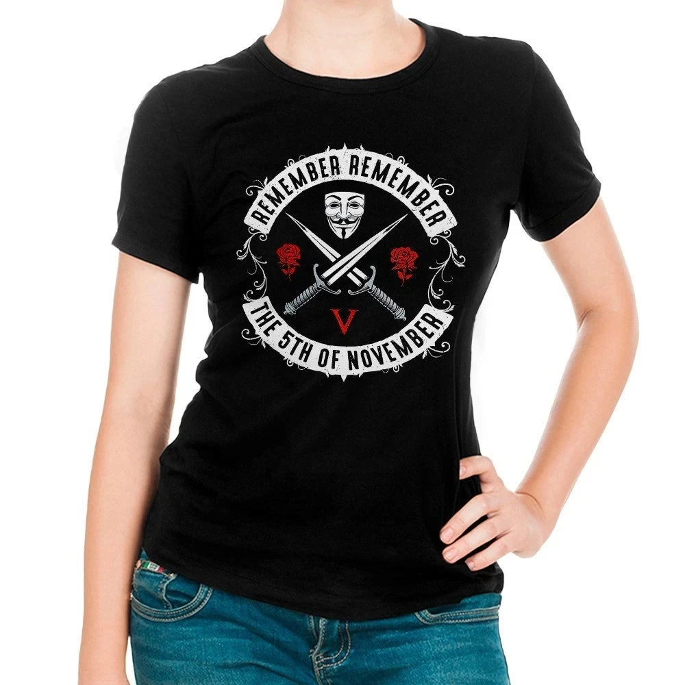 V for Vendetta Remember Remember the 5th of November T-Shirt Summer Men's and Women's Loose and Breathable T-shirt Top