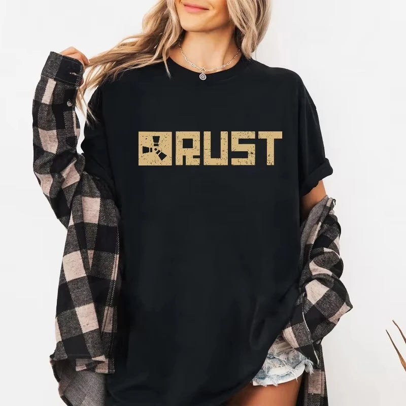 Rust Video Game T-Shirt: Unisex Distressed Logo, Survival Apparel Summer Men's and Women's Loose and Breathable T-shirt Top