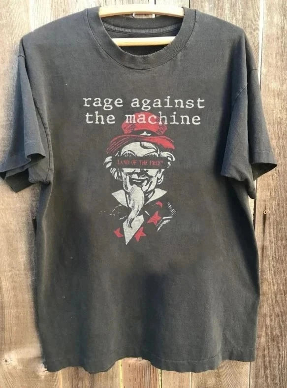 Rage Against The Machine Tour Music Charcoal Cotton Shirt  Clothing Summer Men's and Women's Loose and Breathable T-shirt Top