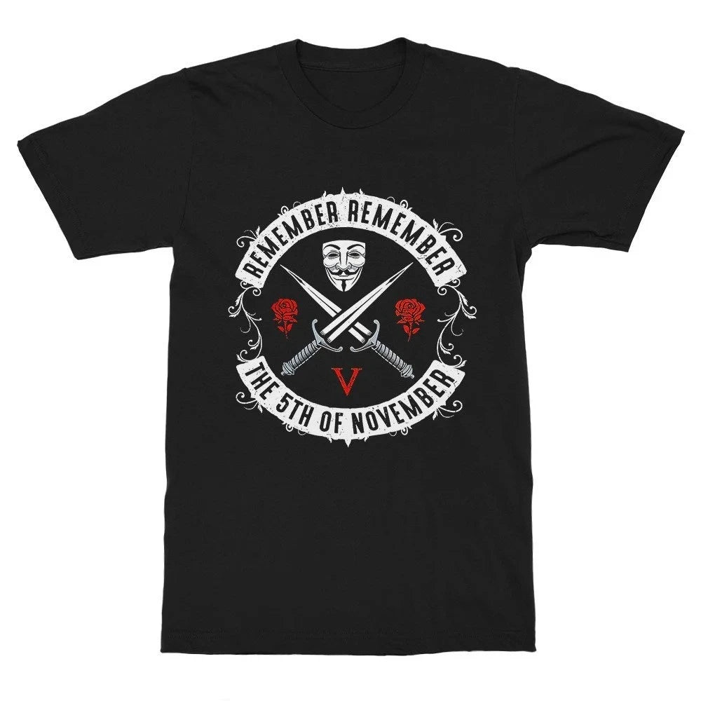 V for Vendetta Remember Remember the 5th of November T-Shirt Summer Men's and Women's Loose and Breathable T-shirt Top