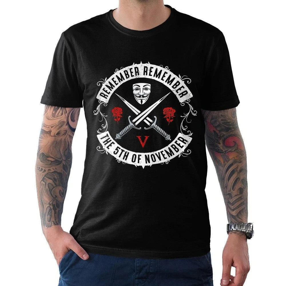 V for Vendetta Remember Remember the 5th of November T-Shirt Summer Men's and Women's Loose and Breathable T-shirt Top