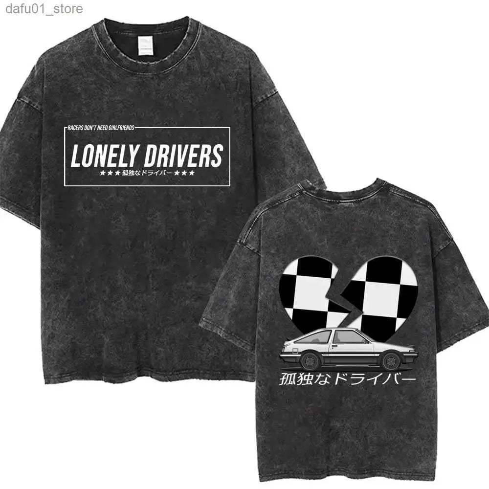 Washed Vintage Anime Initial D Drift AE86 Fujiwara Tofu Shop Print T-shirt Takumi Fujiwara T Shirts Men Manga Retro Tshirt
