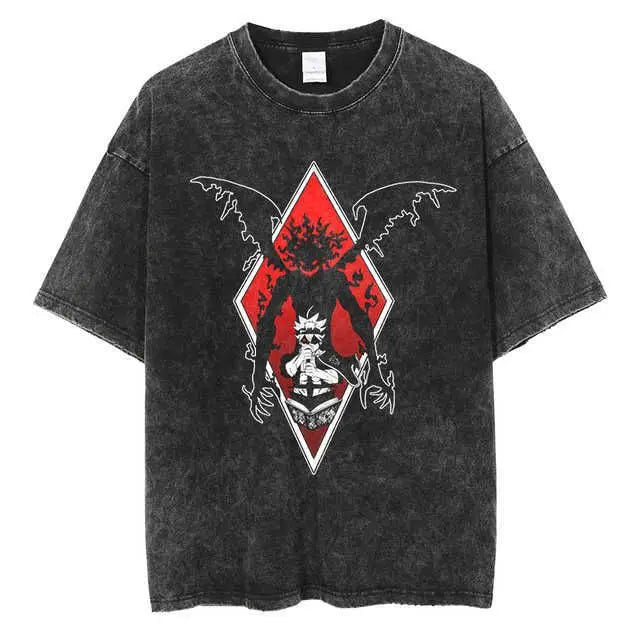 Men's T-Shirts Anime Tshirt Black Clover Printed T Shirt Retro Washed 100% Cotton Tops Tees Harajuku  Hip Hop Male T-shirts