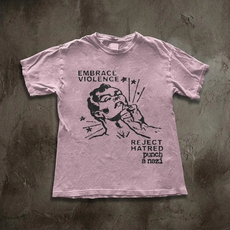 Anti-Fascist Protest Woodcut Art Tee Vintage Punk Grunge All-season casual comfortable base layer T-shirt unisex.