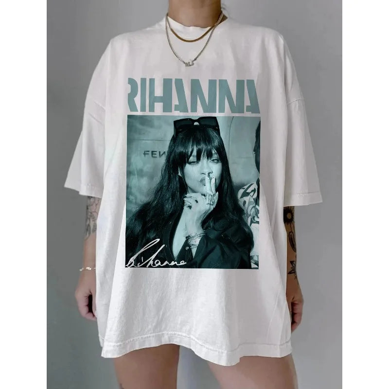 Rihanna Graphic Tee: Hip Hop Music Unisex T-Shirt Summer Men's and Women's Loose and Breathable cotton T-shirt Top