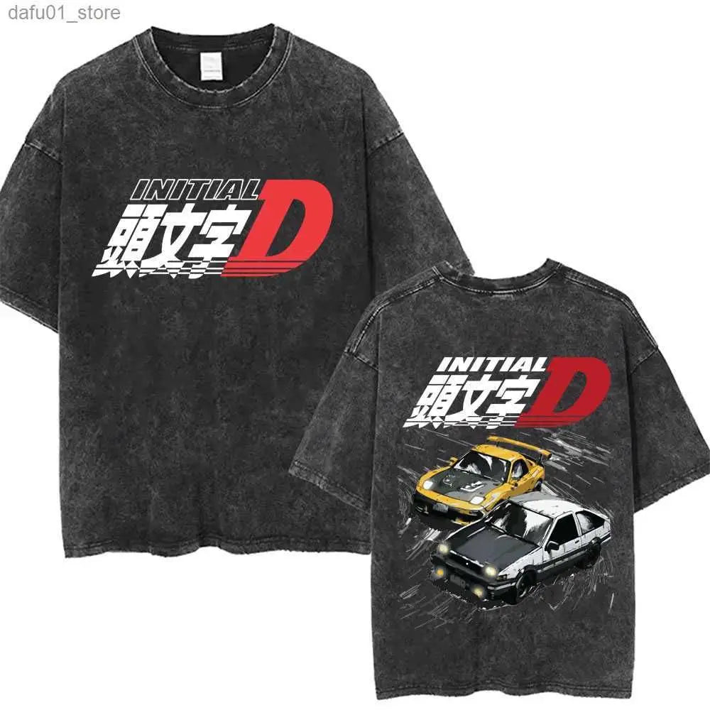 Washed Vintage Anime Initial D Drift AE86 Fujiwara Tofu Shop Print T-shirt Takumi Fujiwara T Shirts Men Manga Retro Tshirt