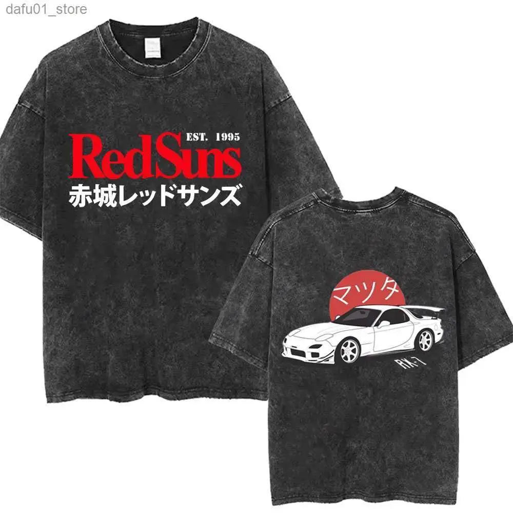 Washed Vintage Anime Initial D Drift AE86 Fujiwara Tofu Shop Print T-shirt Takumi Fujiwara T Shirts Men Manga Retro Tshirt