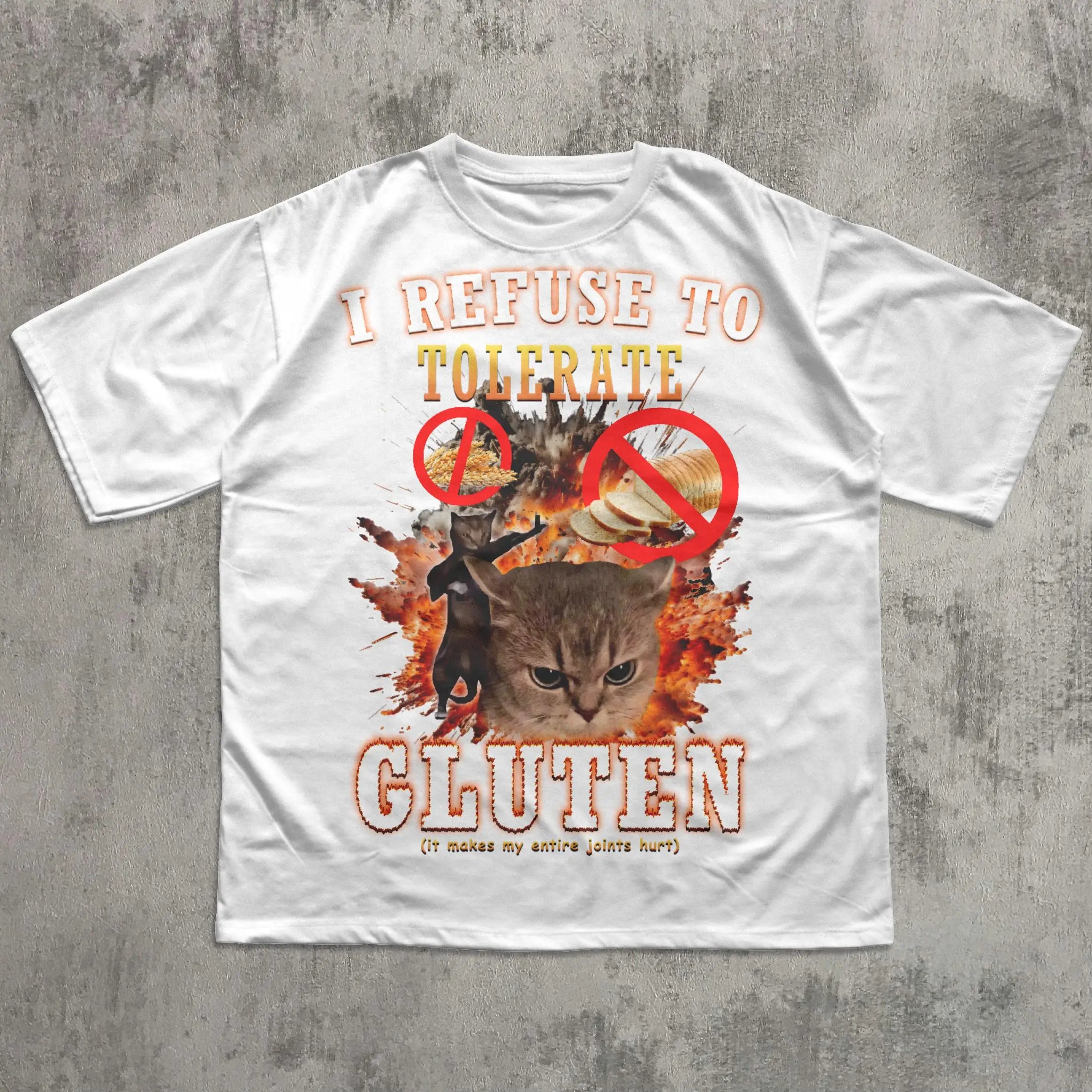 I Refuse to Tolerate Gluten Funny Cat Meme Tee Shirt Gift for Woman and Man Cats Lover Gift Cringe Shirts Oddly Specific T-shirt