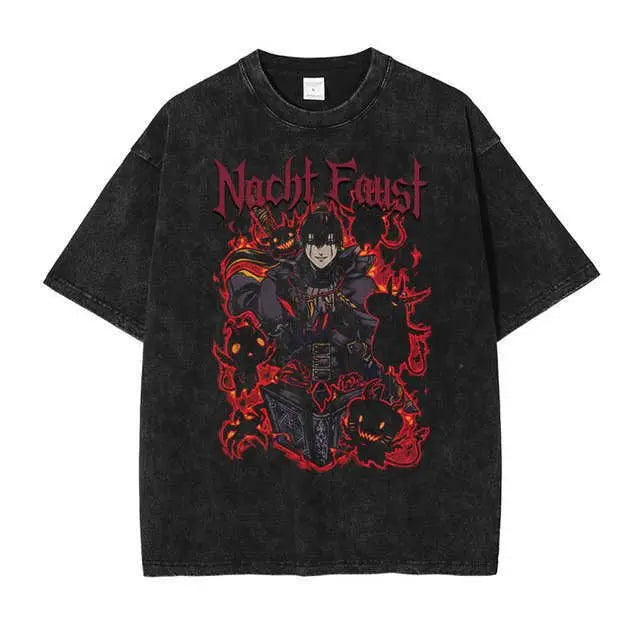 Men's T-Shirts Anime Tshirt Black Clover Printed T Shirt Retro Washed 100% Cotton Tops Tees Harajuku  Hip Hop Male T-shirts