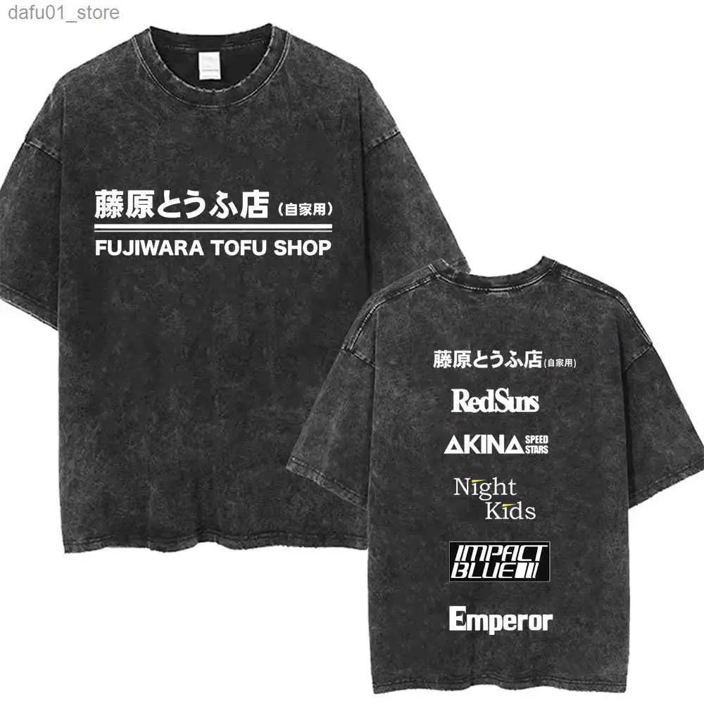 Washed Vintage Anime Initial D Drift AE86 Fujiwara Tofu Shop Print T-shirt Takumi Fujiwara T Shirts Men Manga Retro Tshirt