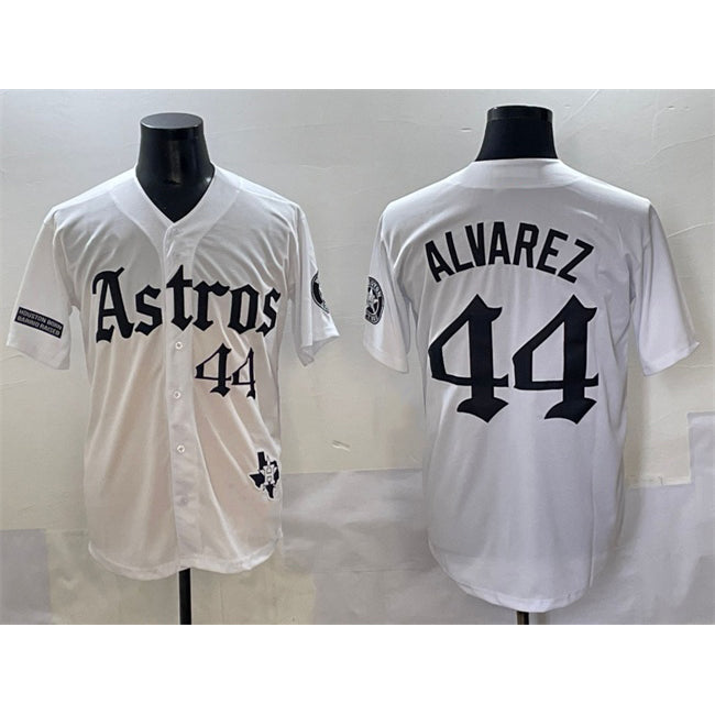 Houston Astros #44 Yordan Alvarez White MASONITE Gothic 'Houston Born Barrio Raised' Limited Stitched Jersey