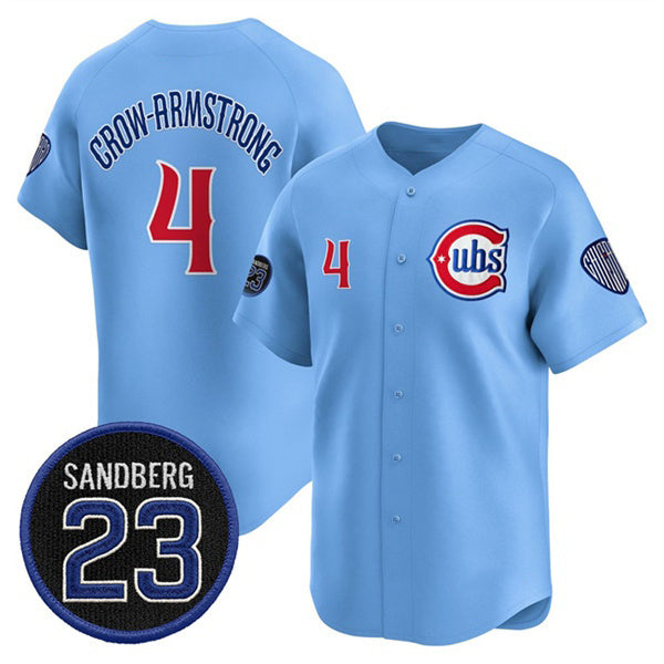 Chicago Cubs #4 Pete Crow-Armstrong Blue MASONITE 'Ryne Sandberg Tribute' Vapor Limited V2 Stitched Jersey