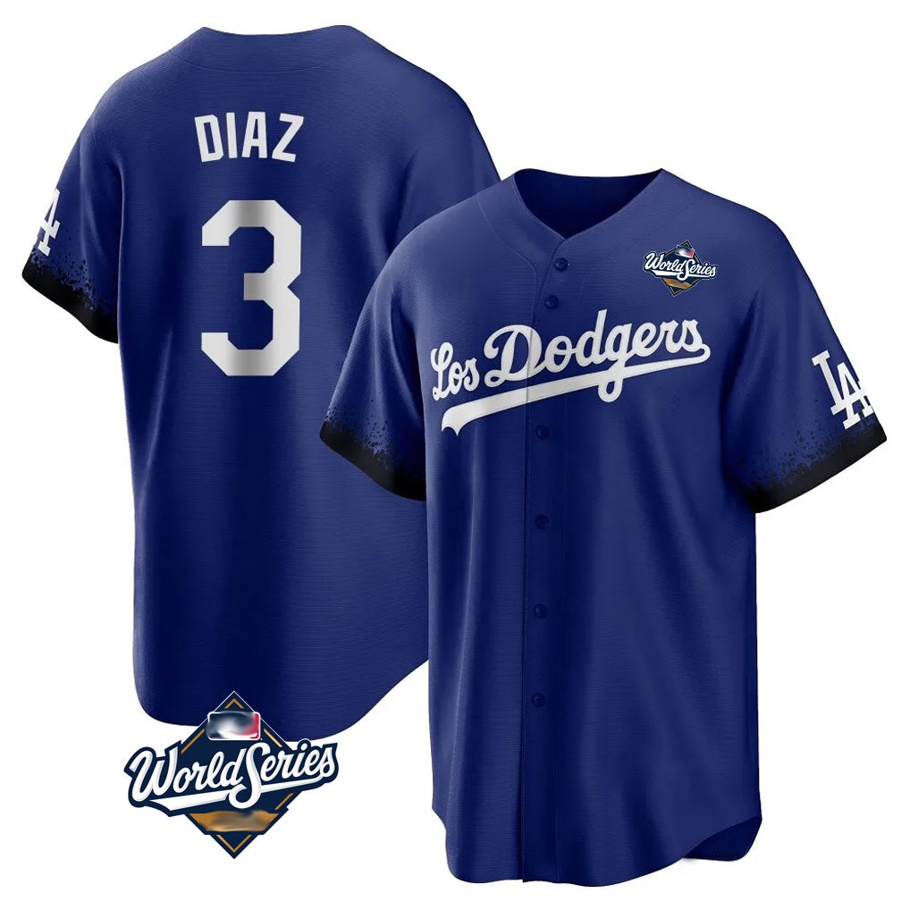 Los Angeles Dodgers #3 Edwin D¨ªaz Player Royal MASONITE World Series City Connect Home Game Stitched Jerseys