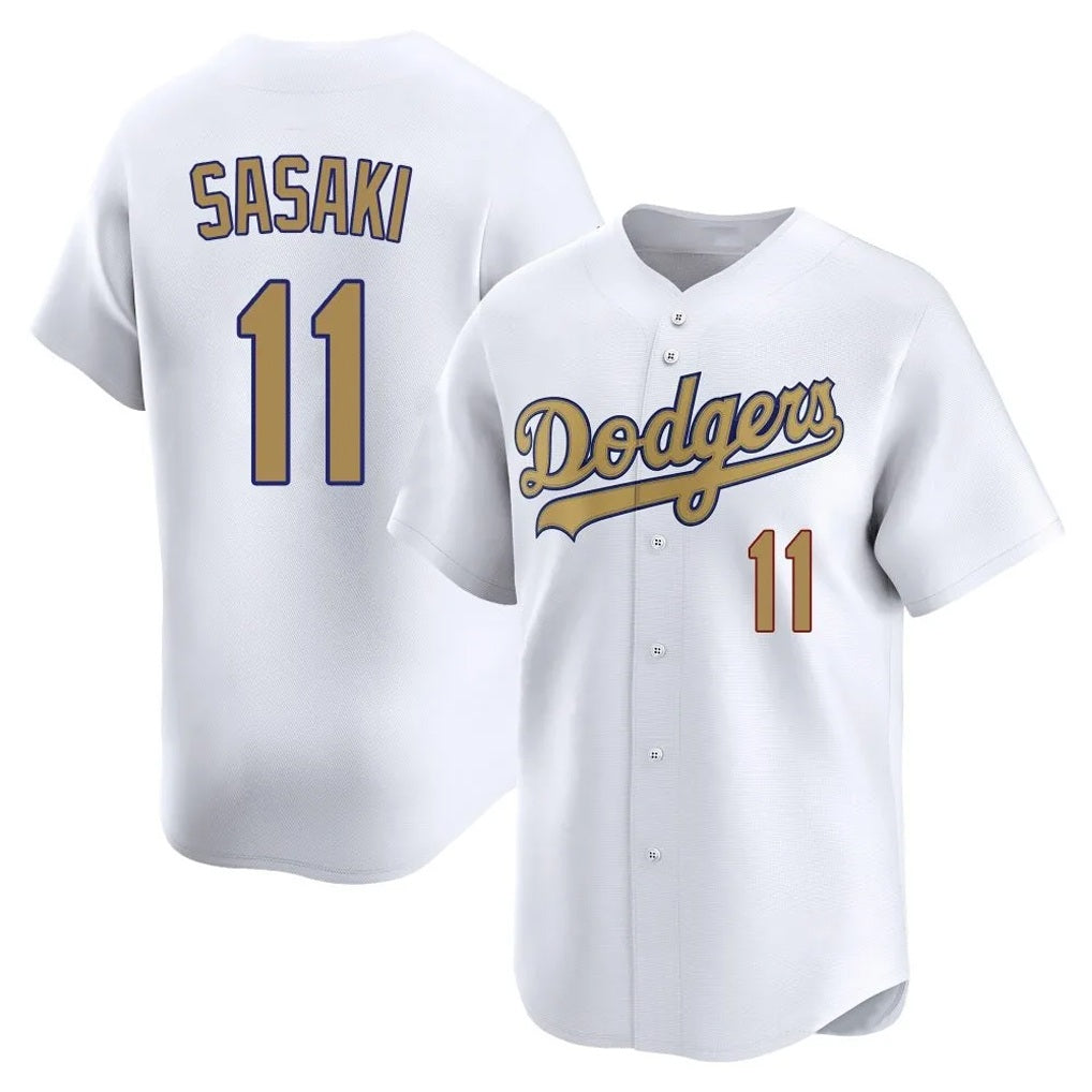 Los Angeles Dodgers #11 Roki Sasaki Player White Gold MASONITE Collection Limited Home Stitched Jerseys