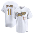 Los Angeles Dodgers #11 Roki Sasaki Player White Gold MASONITE Collection Limited Home Stitched Jerseys