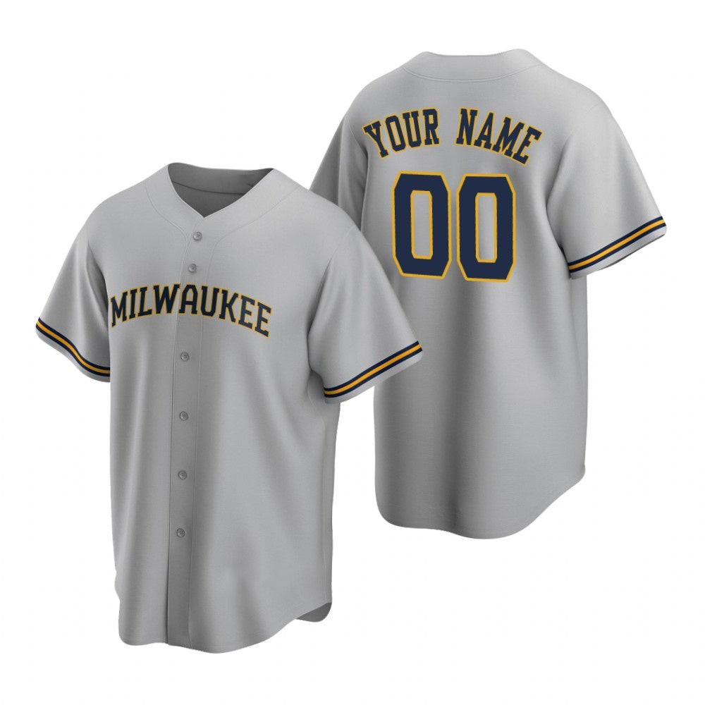 Custom Milwaukee Brewers Gray MASONITE Stitched Cool Base Road Jersey