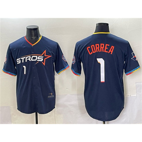 Houston Astros #1 Carlos Correa Navy MASONITE 2025 City Connect With Texas Patch Limited Stitched Jersey