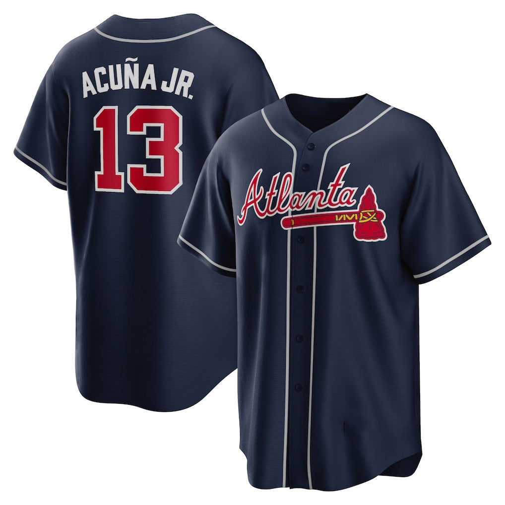 Atlanta Braves #13 Ronald Acuna Jr. Navy MASONITE Alternate Replica Player Name Jersey