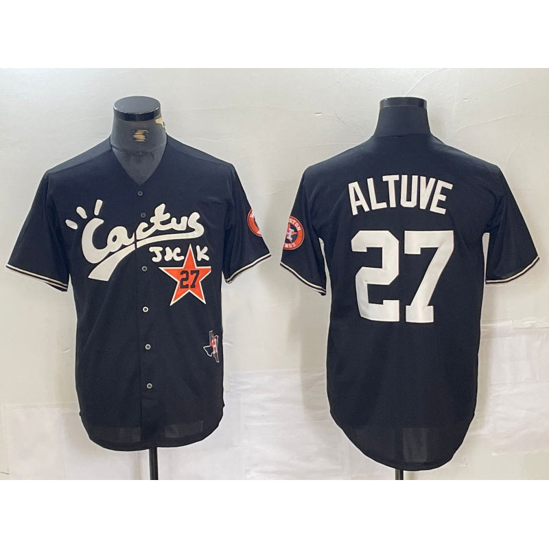 Houston Astros #27 Jose Altuve Black MASONITE Cactus Jack Cool Base Jersey