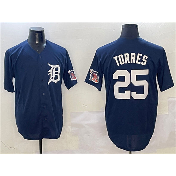 Detroit Tigers #25 Gleyber Torres Navy MASONITE With Patch Cool Base Stitched Jersey