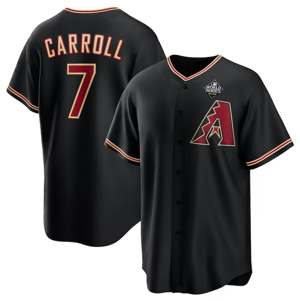 Arizona Diamondbacks #7 Corbin Carroll Black MASONITE 2023 World Series Cool Base Stitched Jersey
