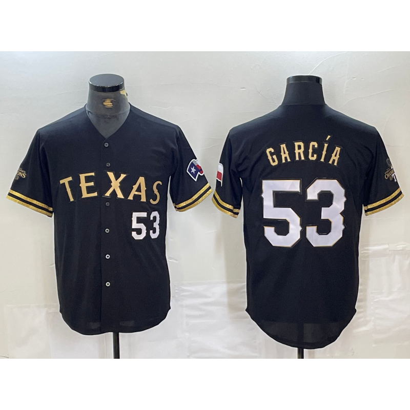 Texas Rangers #53 Adolis Garcia Black Gold MASONITE Cool Base Stitched Jersey