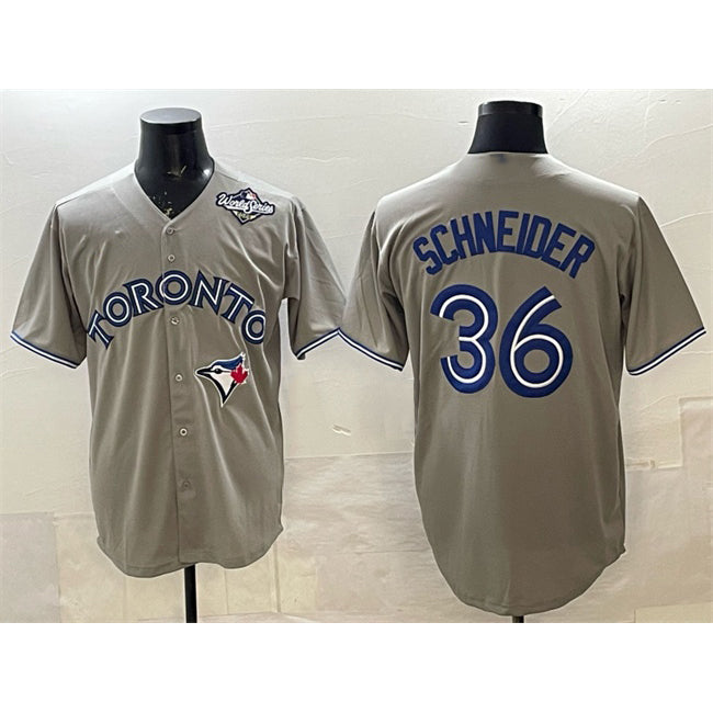 Toronto Blue Jays #36 Davis Schneider Gray MASONITE 2025 World Series Cool Base Stitched Jersey