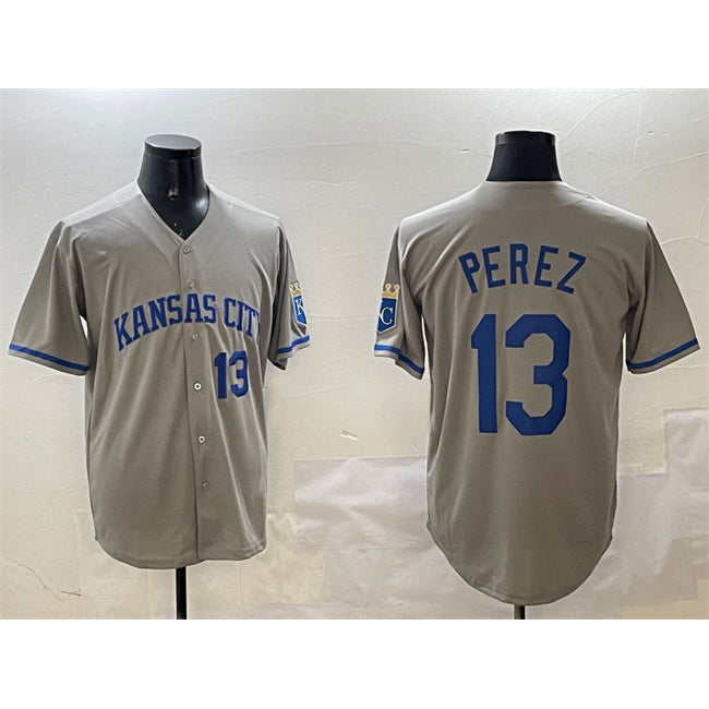 Kansas City Royals #13 Salvador Perez Gray MASONITE 2024 Away Limited Stitched Jersey