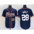 Detroit Tigers #28 Javier Baez Number Navy Blue MASONITE Cool Base Stitched Jersey