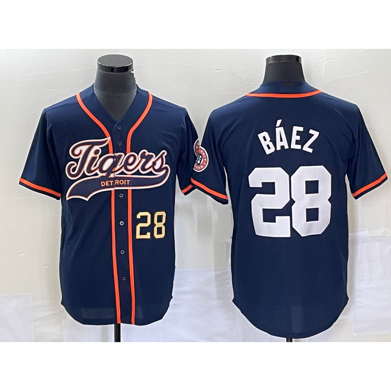 Detroit Tigers #28 Javier Baez Number Navy Blue MASONITE Cool Base Stitched Jersey