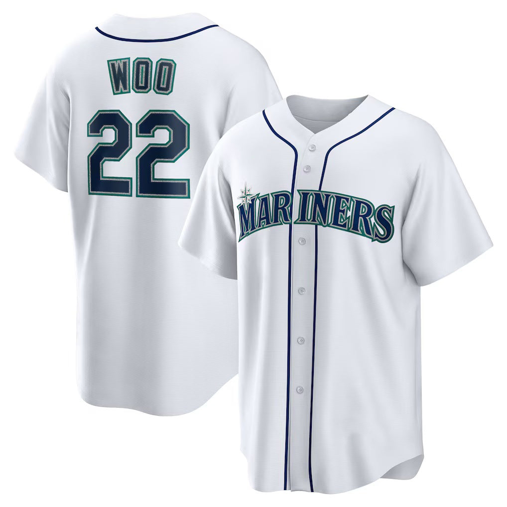Seattle Mariners #22 Bryan Woo White MASONITE Home Replica Jersey