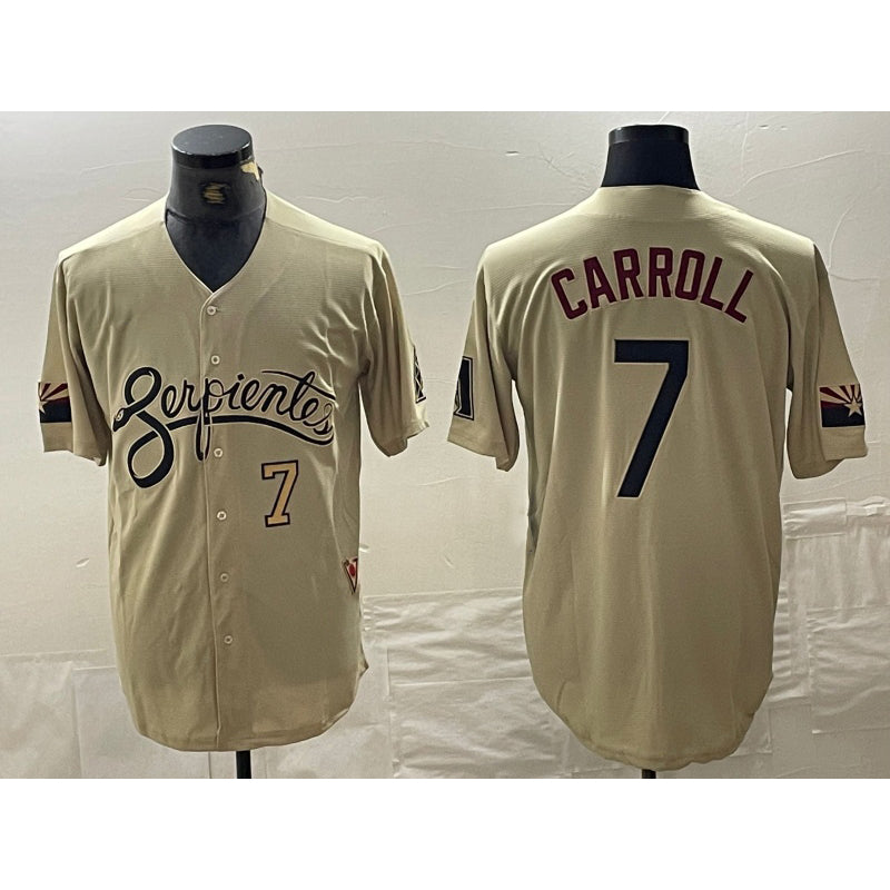 Arizona Diamondbacks #7 Corbin Carroll Number 2021 Gold MASONITE City Connect Cool Base Stitched Jersey 2