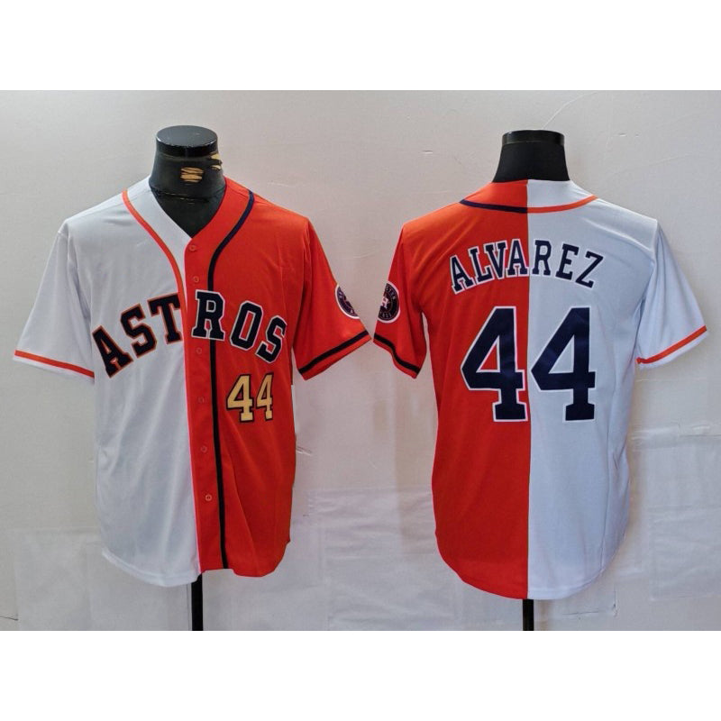 Houston Astros #44 Yordan Alvarez Number White Orange MASONITE Split Stitched Jersey