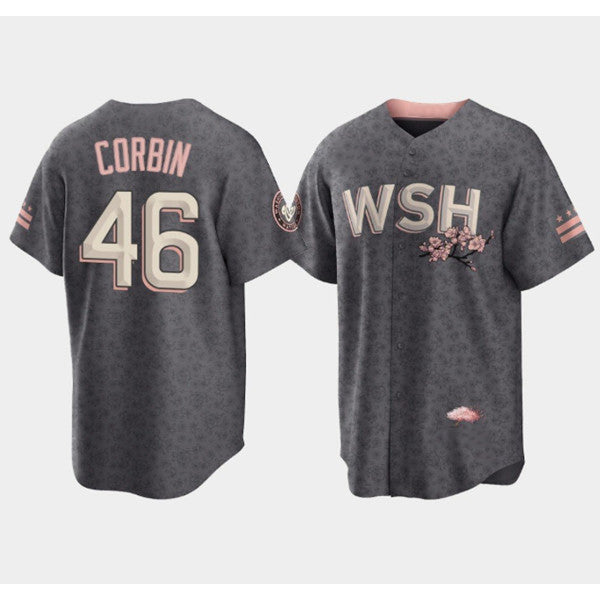 Washington Nationals #46 Patrick Corbin 2022 Grey MASONITE City Connect Cherry Blossom Cool Base Stitched Jersey
