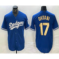 Los Angeles Dodgers #17 Shohei Ohtani Blue Gold MASONITE Stitched Cool Base Jersey 2