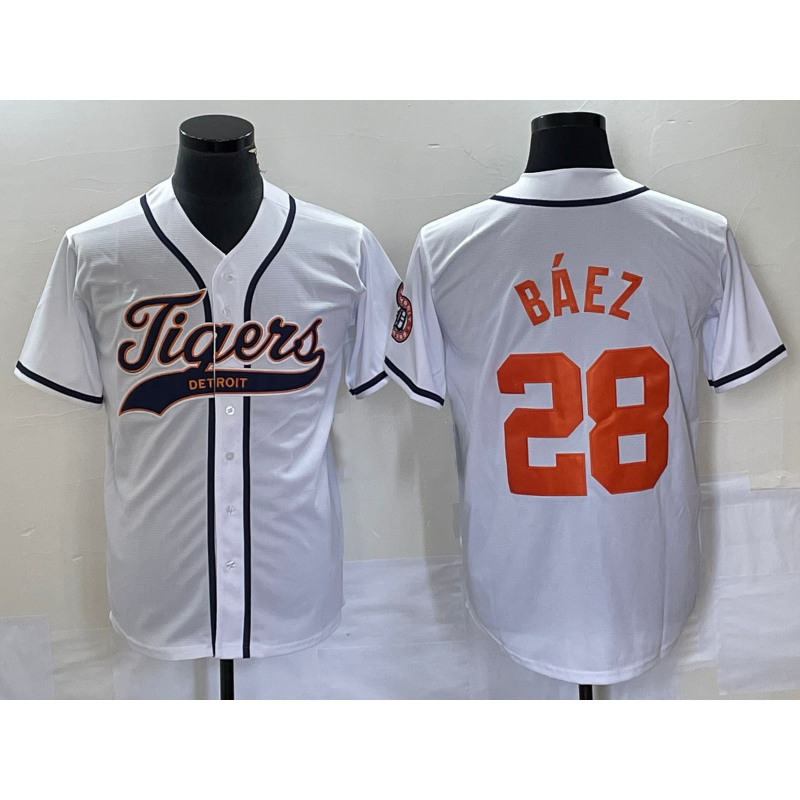 Detroit Tigers #28 Javier B¨¢ez MASONITE White Cool Base Stitched Jersey