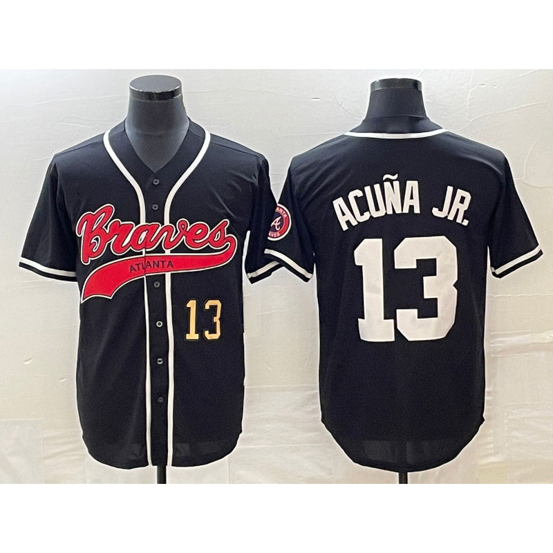 Atlanta Braves #13 Ronald Acuna Jr Number Black MASONITE Cool Base Stitched Jersey