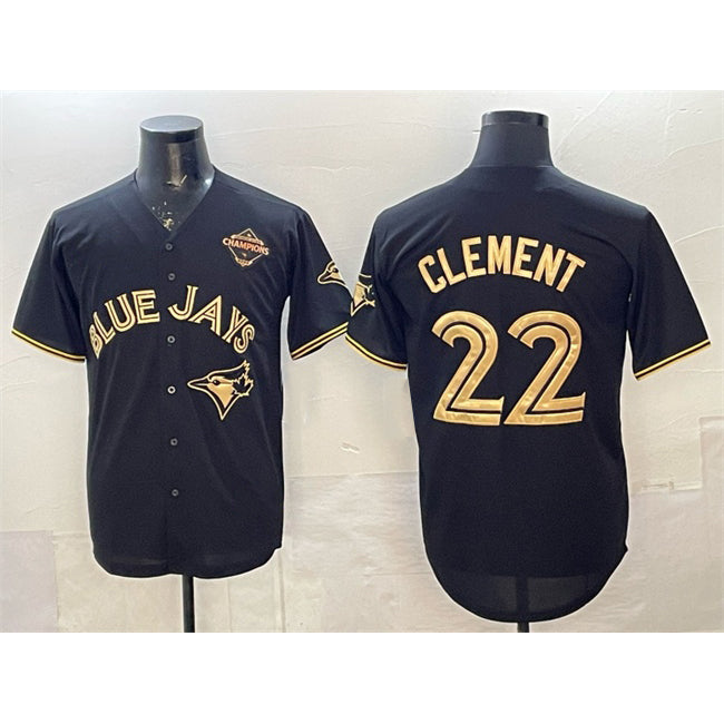 Toronto Blue Jays #22 Ernie Clement Black Gold MASONITE 2025 American League Champions Limited Stitched Jersey