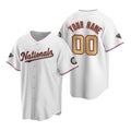 Custom Washington Nationals White Gold MASONITE 2019 World Series Champions Stitched Cool Base Jersey
