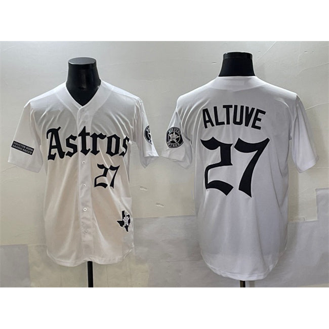 Houston Astros #27 Jose Altuve White MASONITE Gothic 'Houston Born Barrio Raised' Limited Stitched Jersey