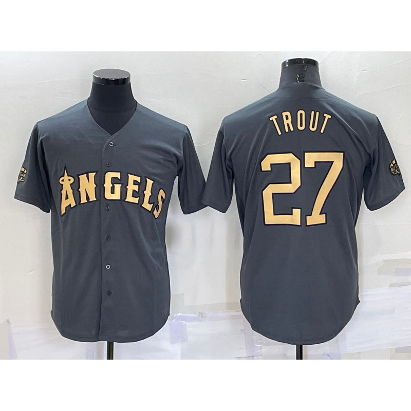 Los Angeles Angels #27 Mike Trout Grey MASONITE 2022 All Star Stitched Cool Base Jersey