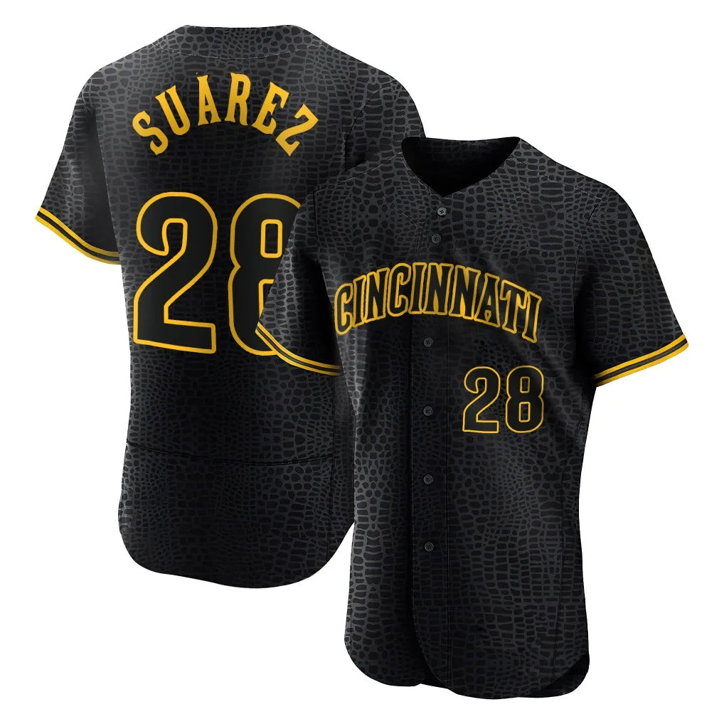 Cincinnati Reds #28 Eugenio Su¨¢rez Player Black MASONITE Snake Skin City Limited Elite Home Stitched Jerseys