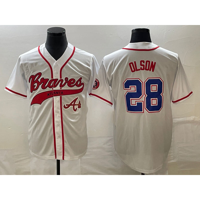 Atlanta Braves #28 Matt Olson White MASONITE Cool Base With Patch Stitched Jersey