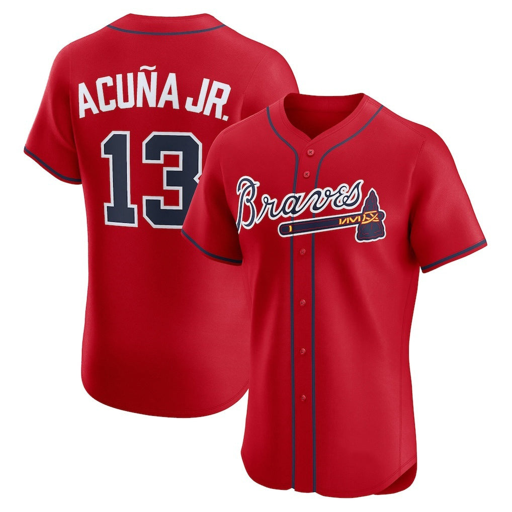 Atlanta Braves #13 Ronald Acuna Jr Red MASONITE Alternate 2 Elite Jersey