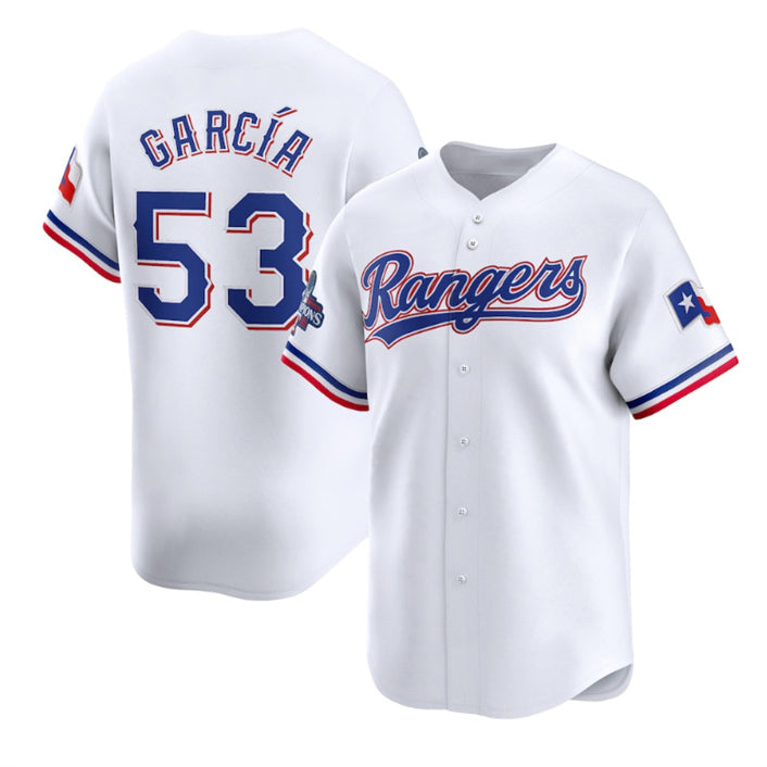 Texas Rangers #53 Adolis Garc¨ªa White MASONITE 2023 World Series Champions Stitched Jersey