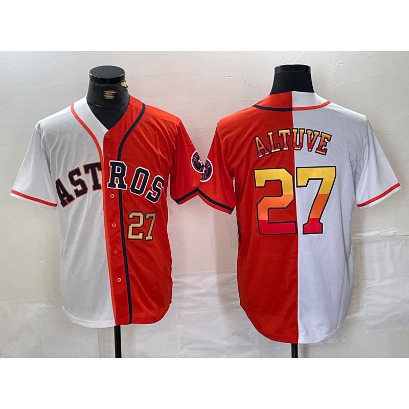Houston Astros #27 Jose Altuve Number White Orange MASONITE Split Stitched Jersey